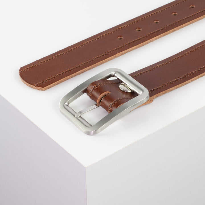 Ledergürtel 4cm mit Schnalle Munich cognac Reißverschluss