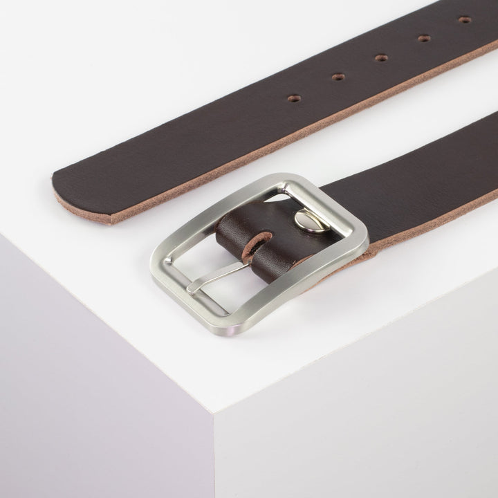 Ledergürtel 4cm mit Schnalle Munich dunkelbraun ohne Muster