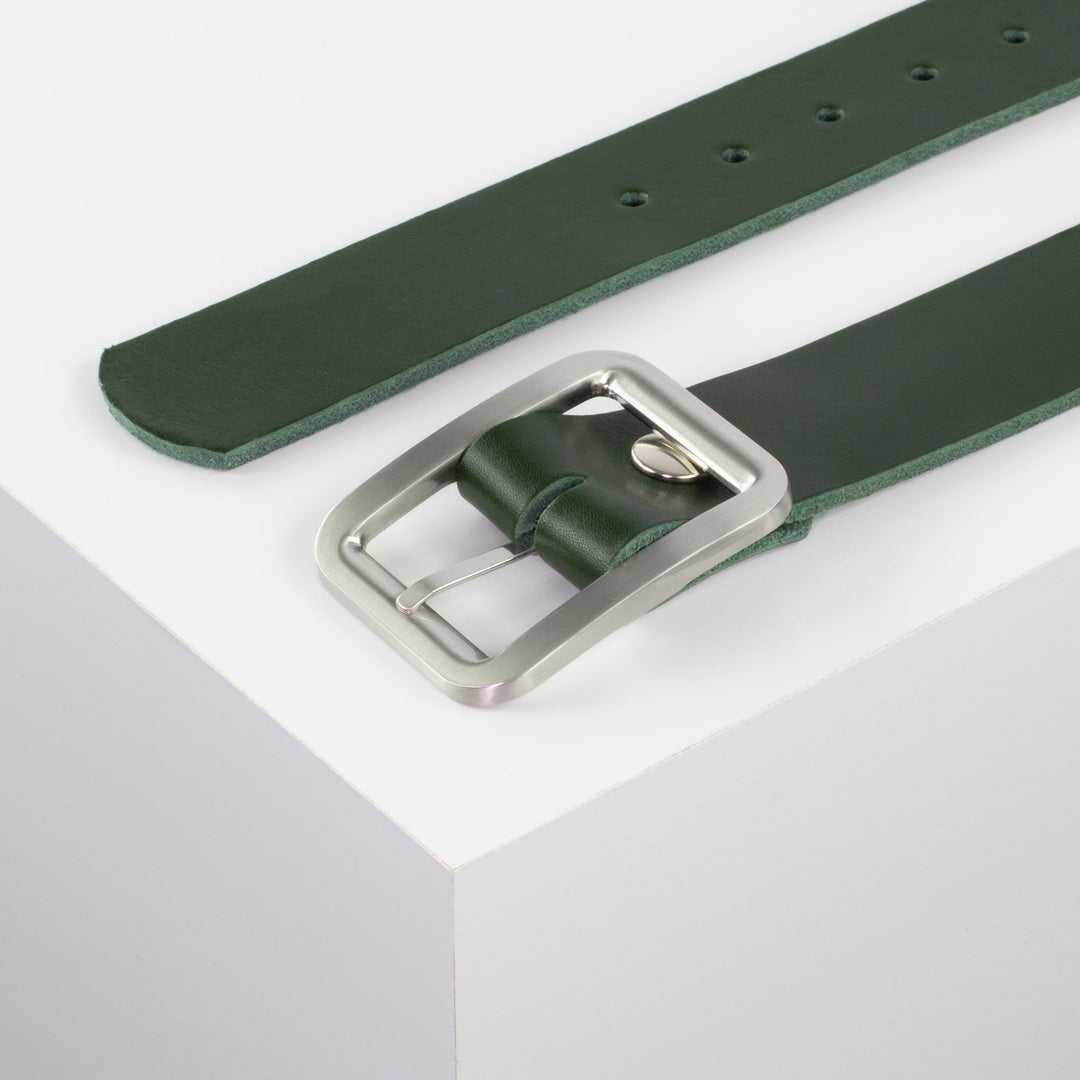 Ledergürtel 4cm mit Schnalle Munich grün ohne Muster