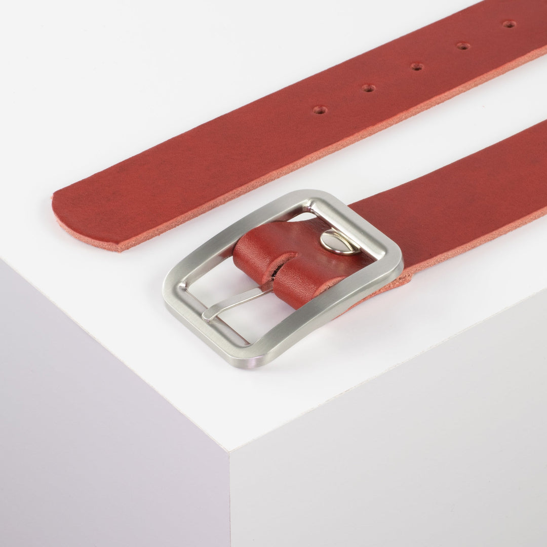 Ledergürtel 4cm mit Schnalle Munich rot ohne Muster