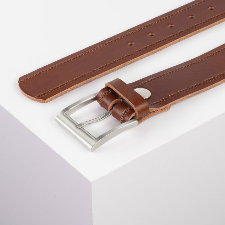 Ledergürtel 4cm mit Schnalle Milano cognac Reißverschluss