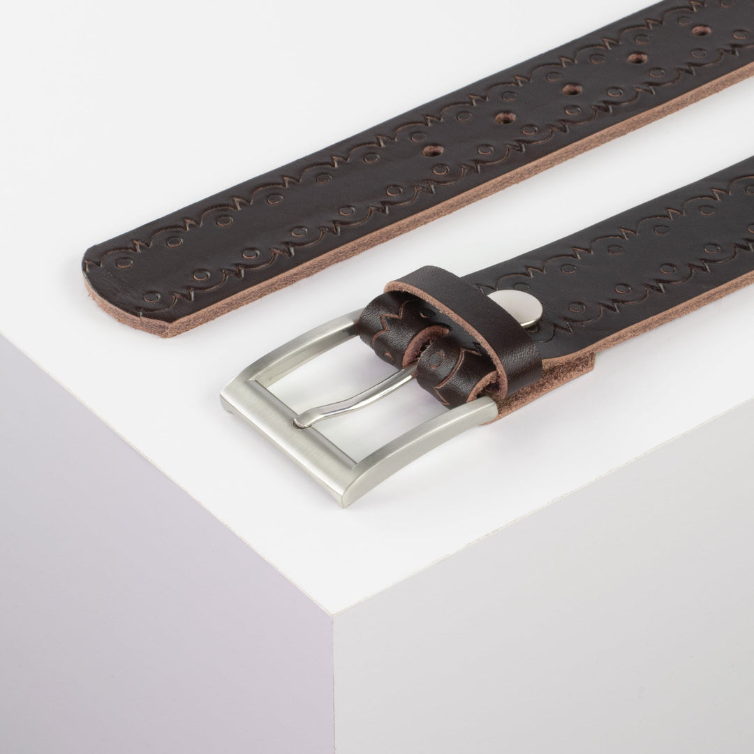 Ledergürtel 4cm mit Schnalle Milano dunkelbraun Lochwelle