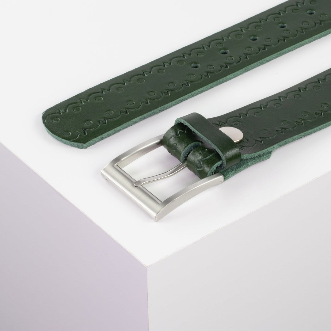 Ledergürtel 4cm mit Schnalle Milano grün Lochwelle