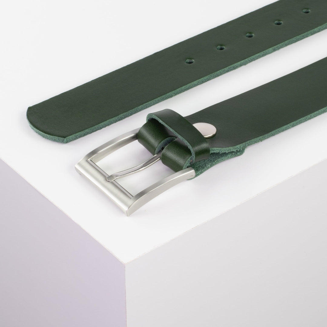 Ledergürtel 4cm mit Schnalle Milano grün ohne Muster