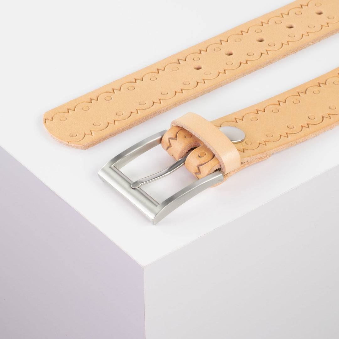 Ledergürtel 4cm mit Schnalle Milano natur Lochwelle