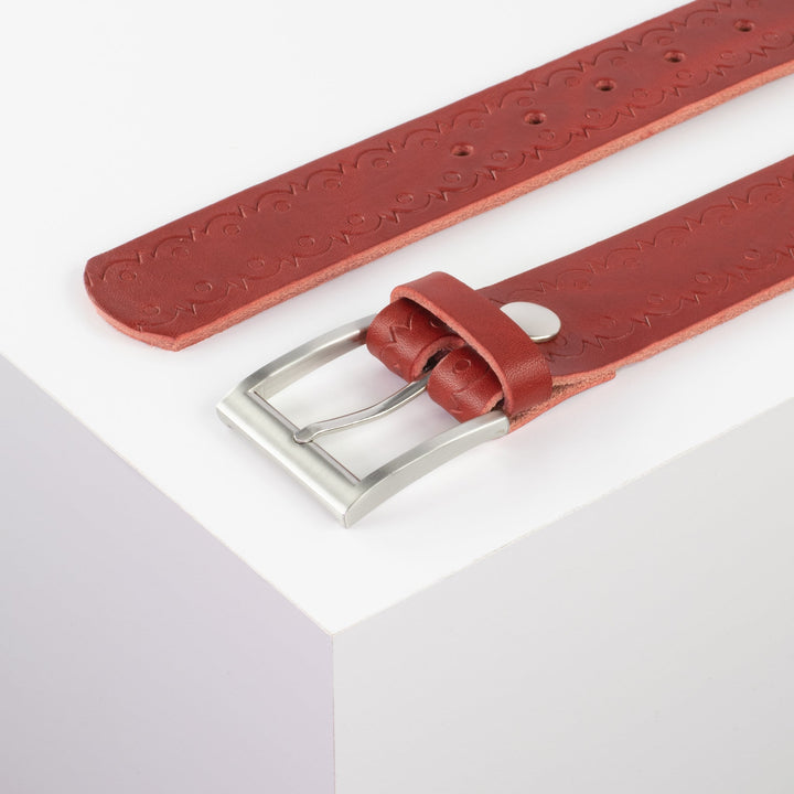 Ledergürtel 4cm mit Schnalle Milano rot Lochwelle