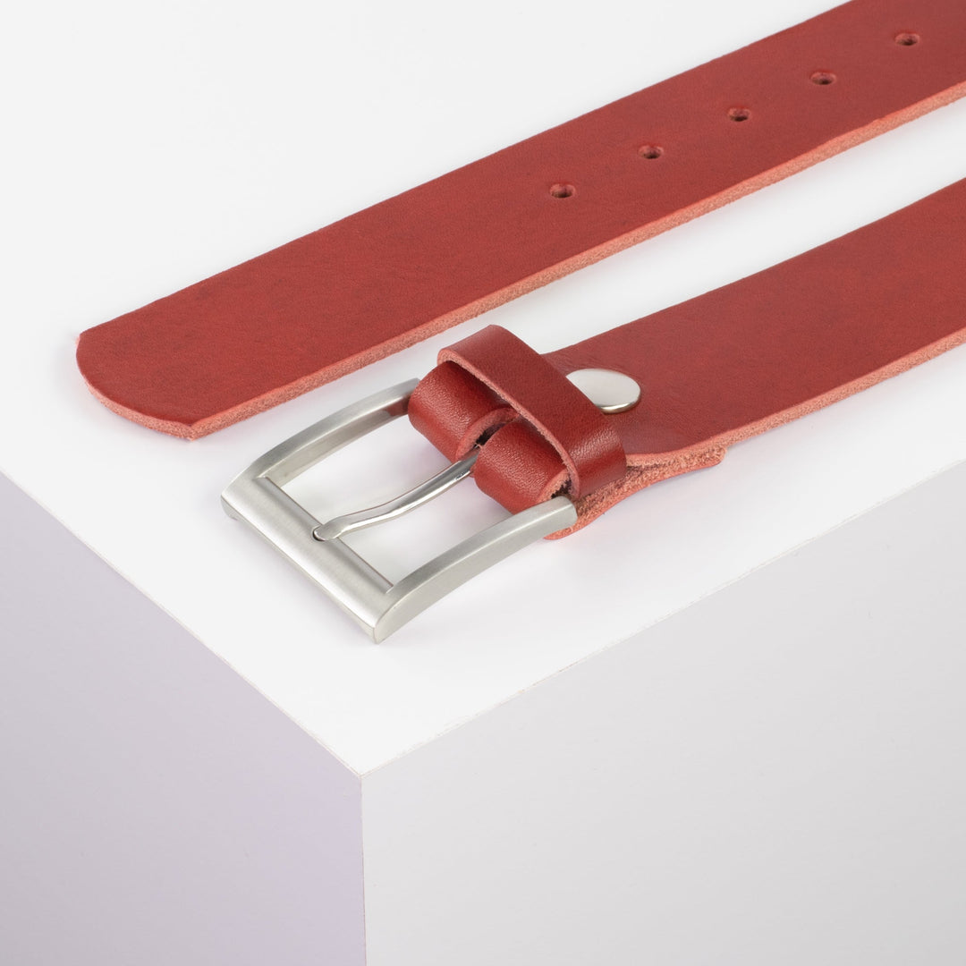 Ledergürtel 4cm mit Schnalle Milano rot ohne Muster