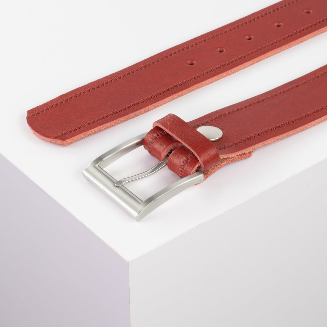 Ledergürtel 4cm mit Schnalle Milano rot Reißverschluss