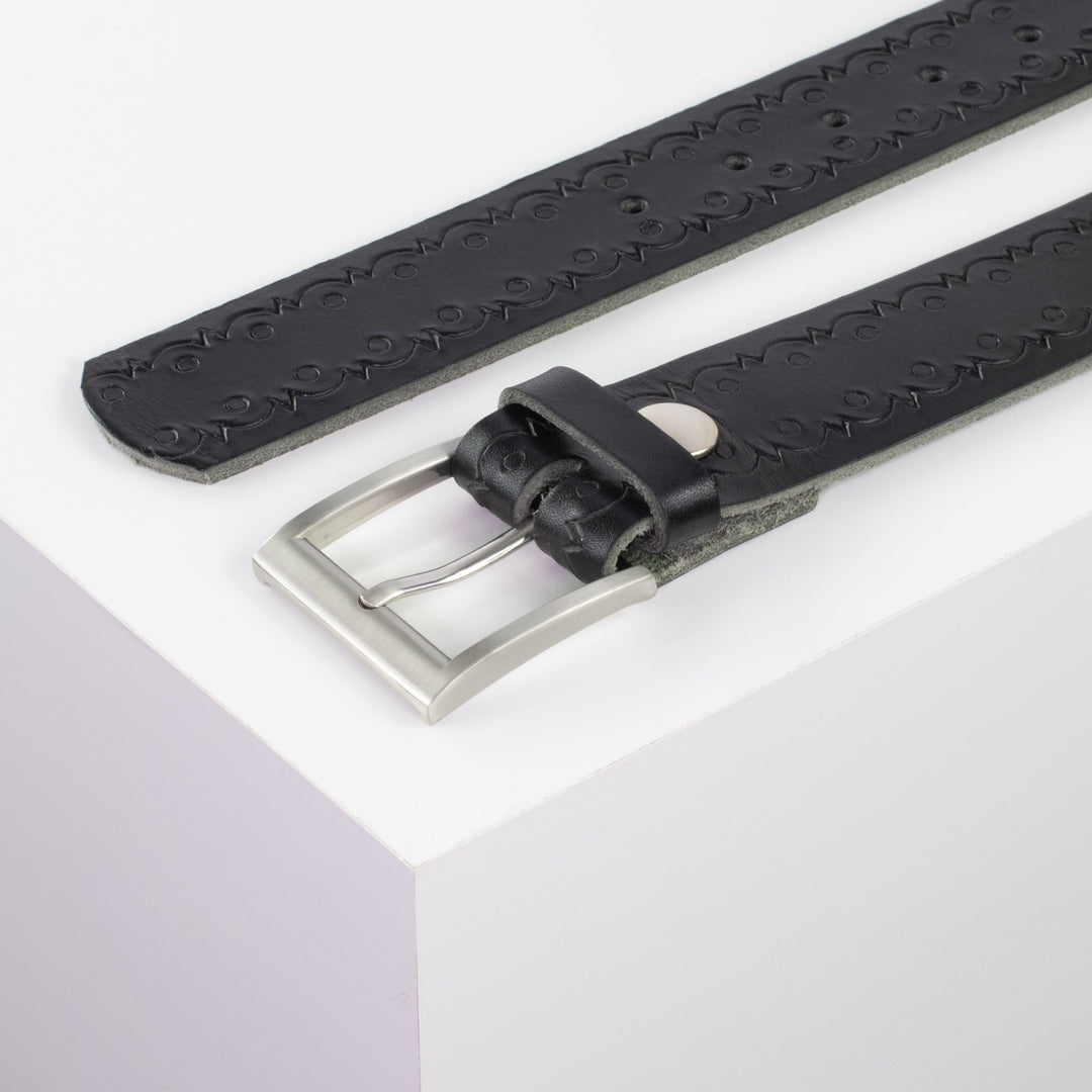 Ledergürtel 4cm mit Schnalle Milano schwarz Lochwelle