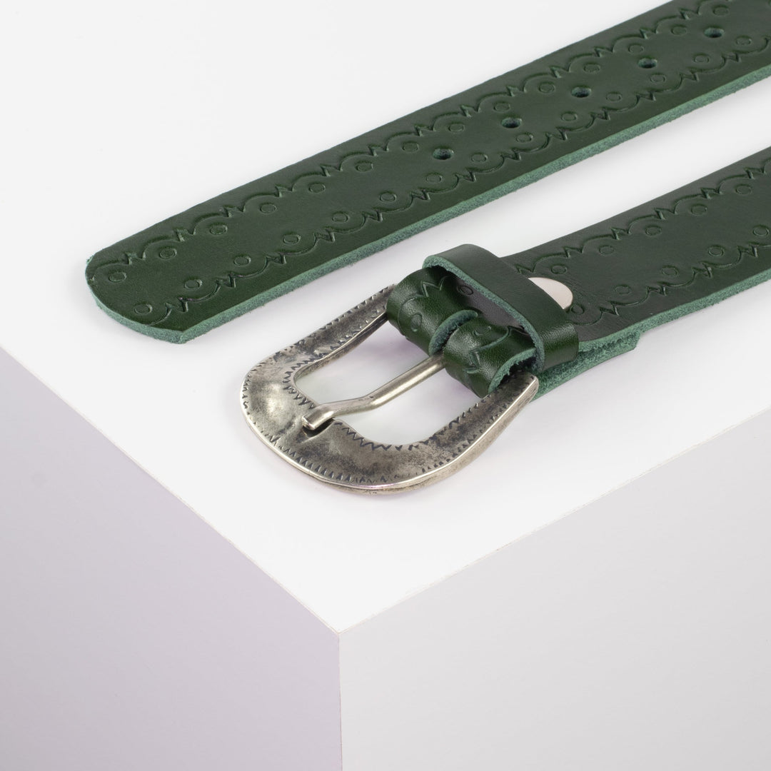 Ledergürtel 4cm mit Schnalle Berlin grün Lochwelle