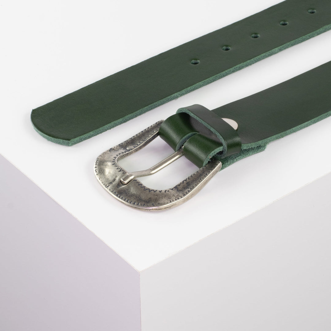 Ledergürtel 4cm mit Schnalle Berlin grün ohne Muster