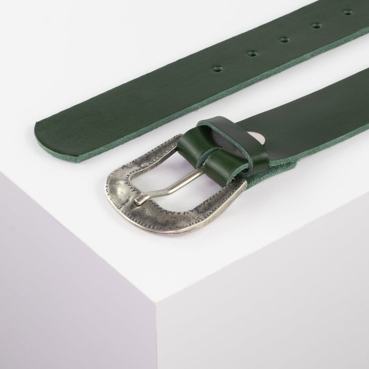Ledergürtel 4cm mit Schnalle Berlin grün ohne Muster