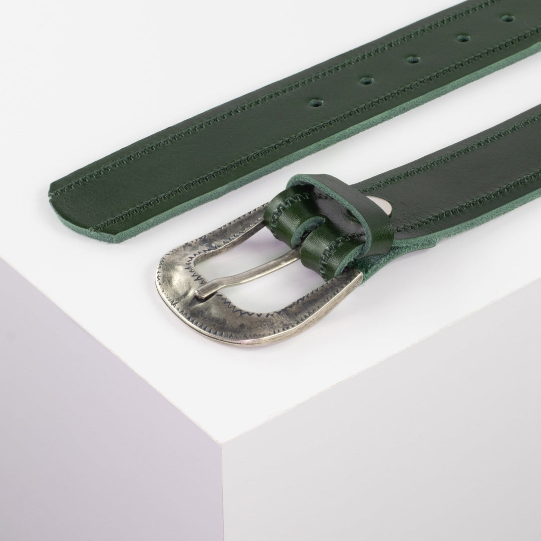 Ledergürtel 4cm mit Schnalle Berlin grün Reißverschluss