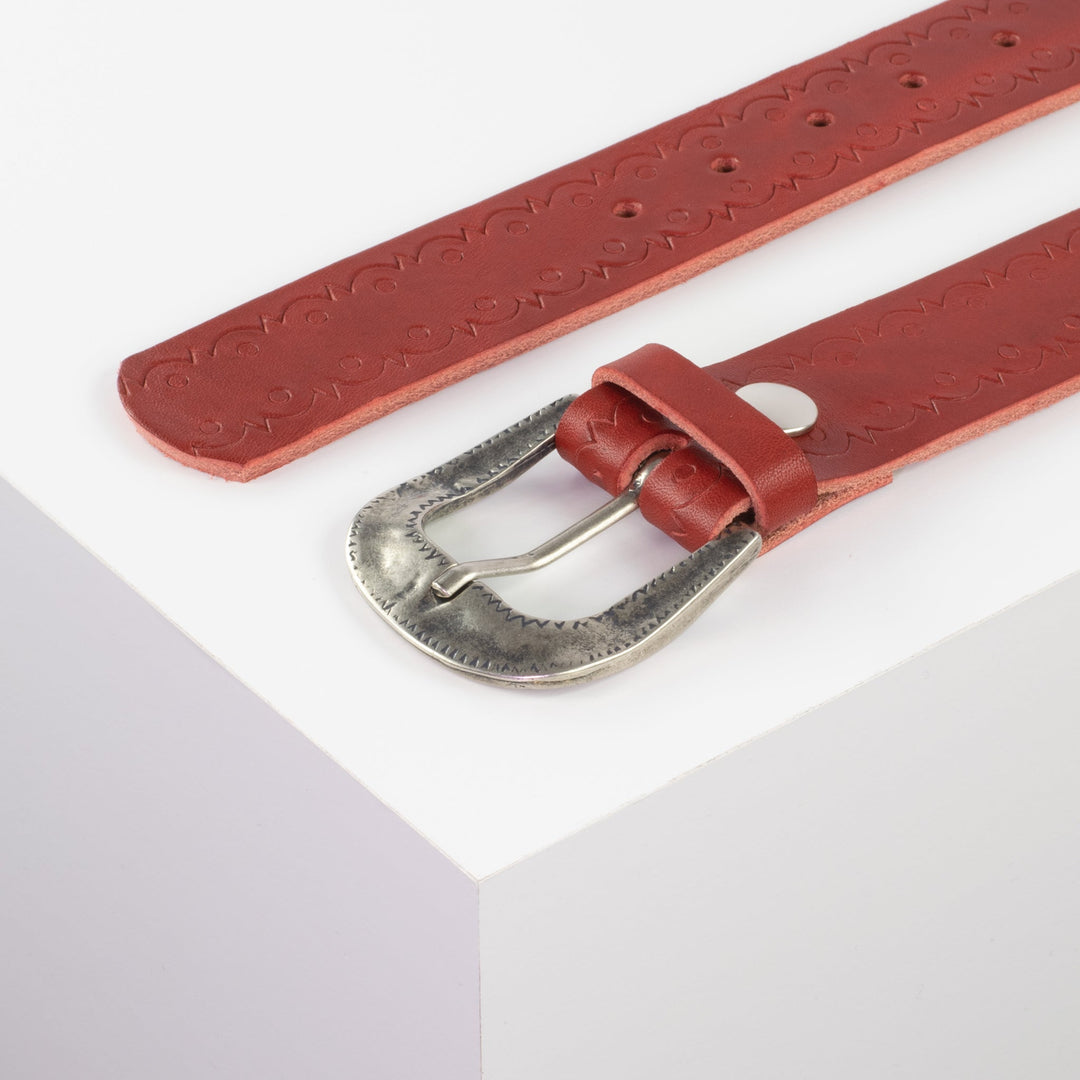 Ledergürtel 4cm mit Schnalle Berlin rot Lochwelle