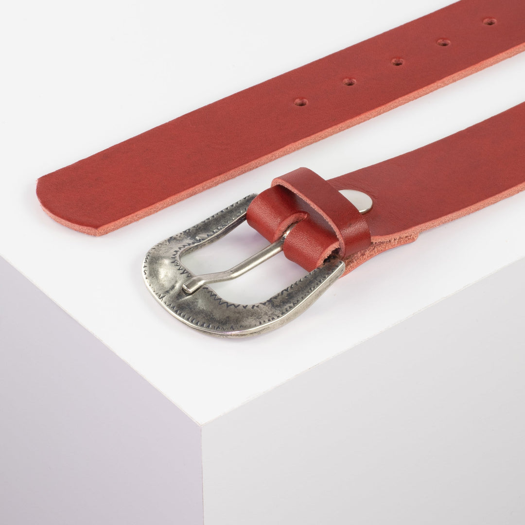 Ledergürtel 4cm mit Schnalle Berlin rot ohne Muster