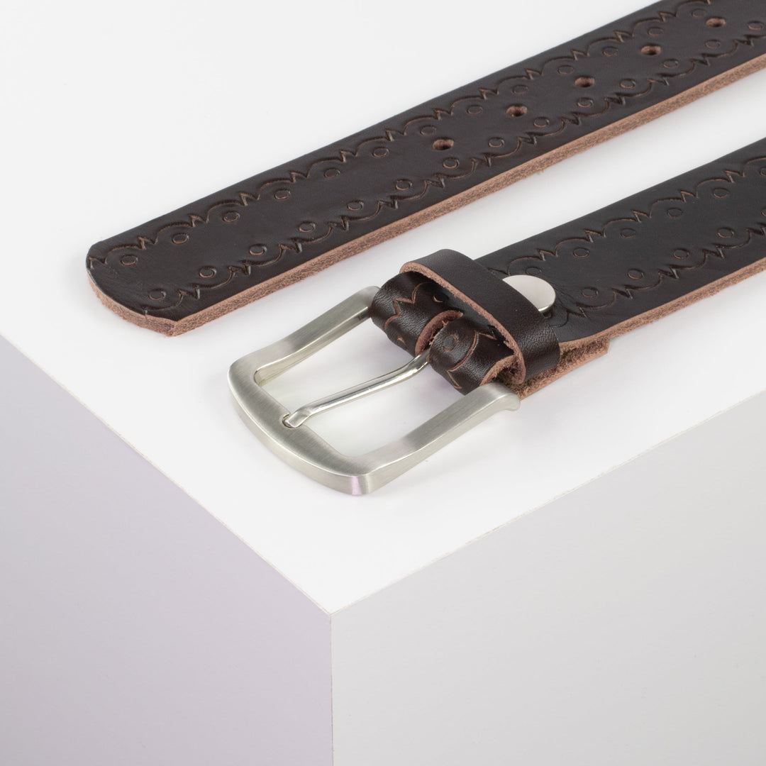 Ledergürtel 4cm mit Schnalle Tokyo dunkelbraun Lochwelle