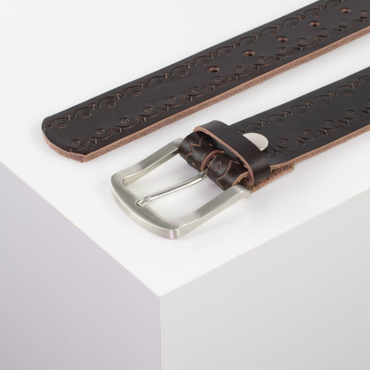 Ledergürtel 4cm mit Schnalle Tokyo dunkelbraun Lochwelle