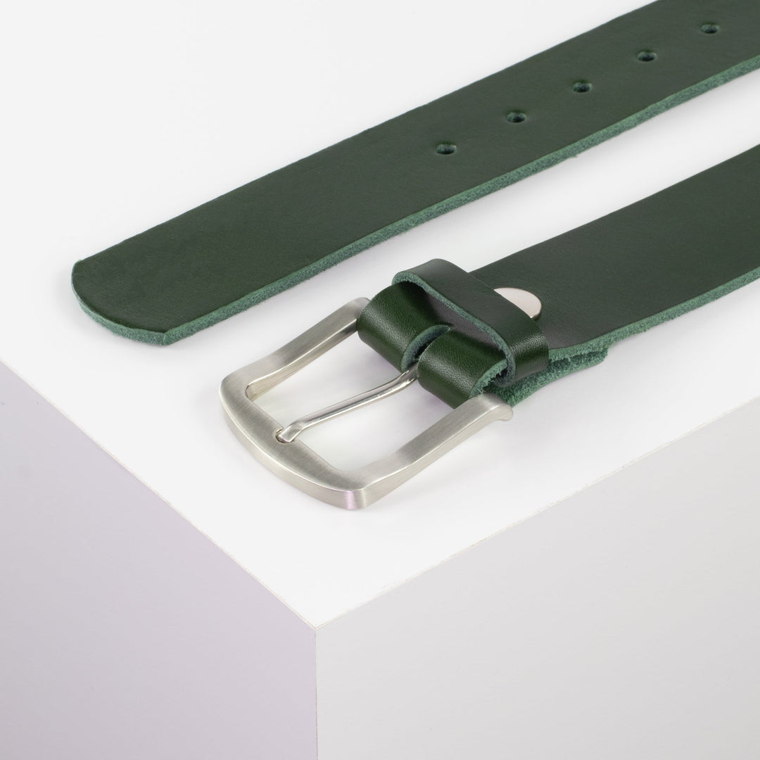 Ledergürtel 4cm mit Schnalle Tokyo grün ohne Muster
