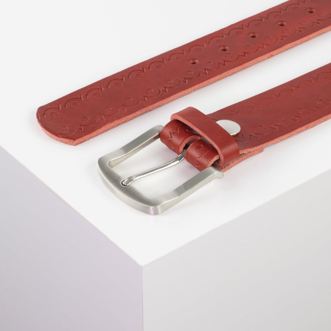 Ledergürtel 4cm mit Schnalle Tokyo rot Lochwelle