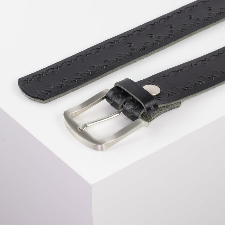 Ledergürtel 4cm mit Schnalle Tokyo schwarz Lochwelle