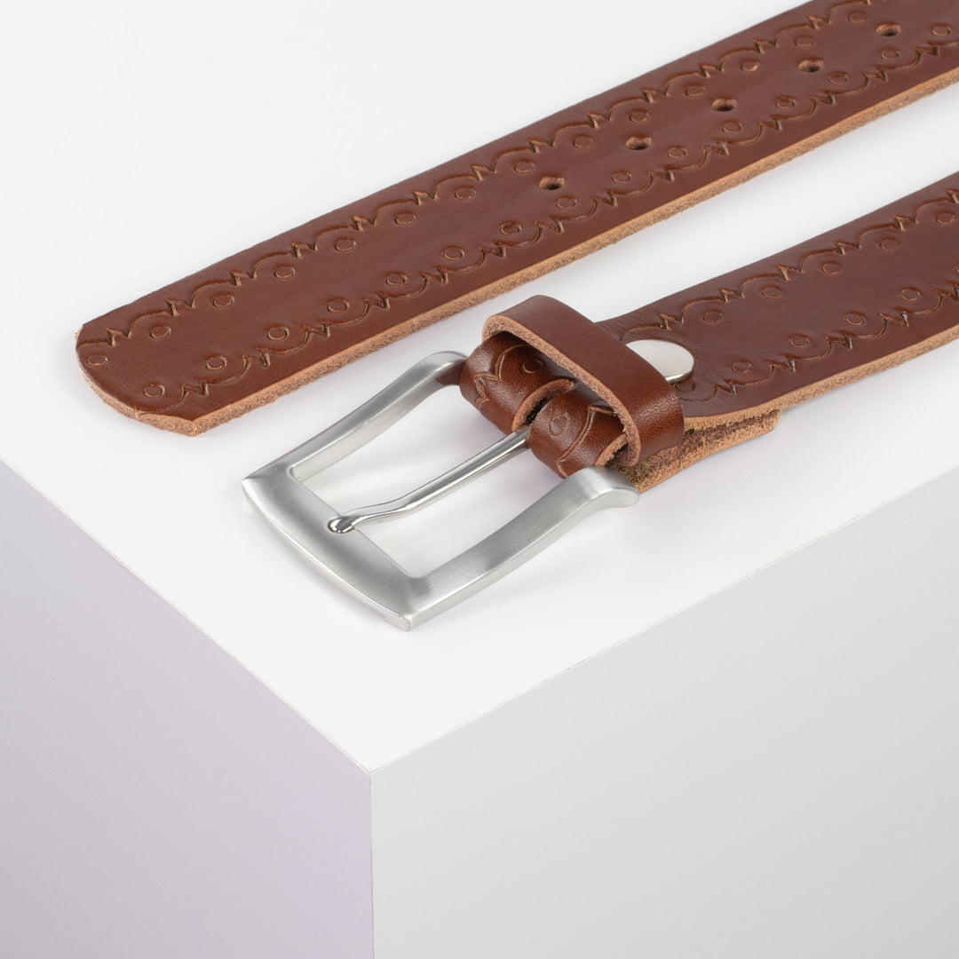 Ledergürtel 4cm mit Schnalle Bangkok cognac Lochwelle