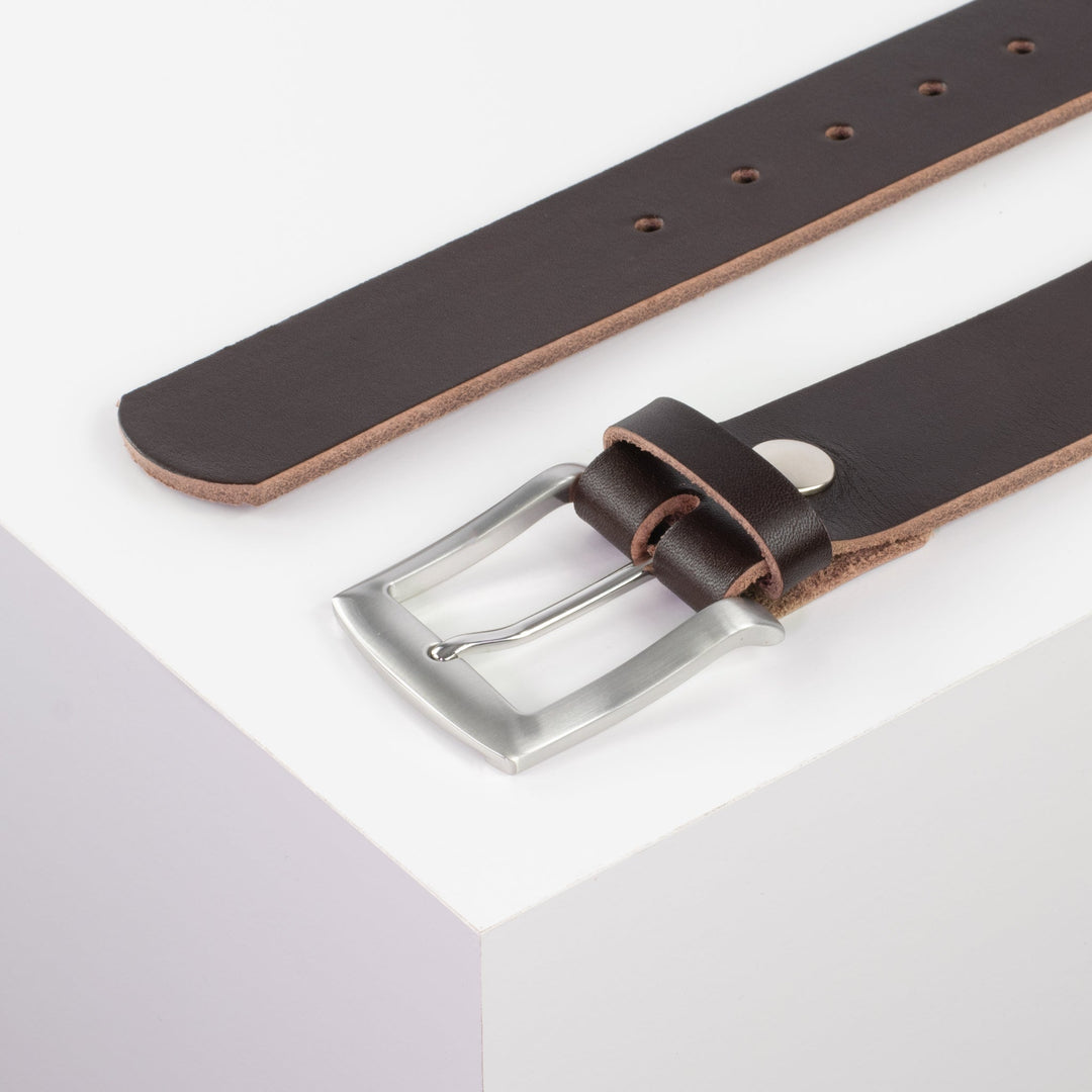 Ledergürtel 4cm mit Schnalle Bangkok dunkelbraun ohne Muster