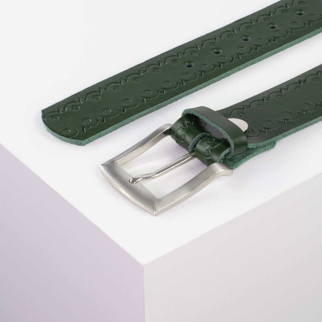 Ledergürtel 4cm mit Schnalle Bangkok grün Lochwelle