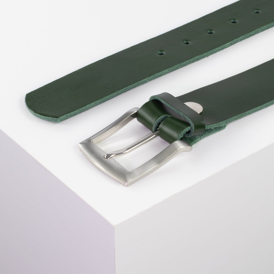 Ledergürtel 4cm mit Schnalle Bangkok grün ohne Muster