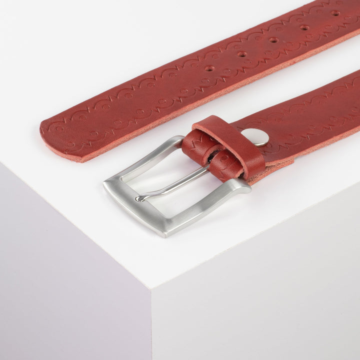 Ledergürtel 4cm mit Schnalle Bangkok rot Lochwelle