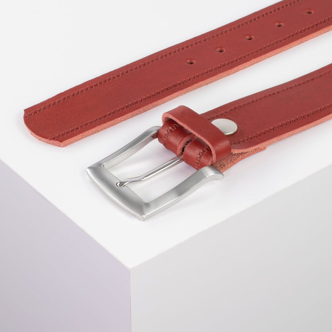 Ledergürtel 4cm mit Schnalle Bangkok rot Reißverschluss