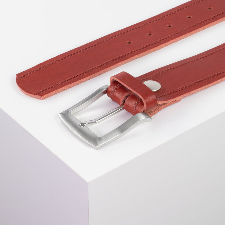 Ledergürtel 4cm mit Schnalle Bangkok rot Reißverschluss