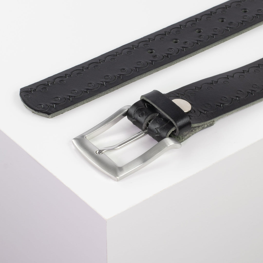 Ledergürtel 4cm mit Schnalle Bangkok schwarz Lochwelle