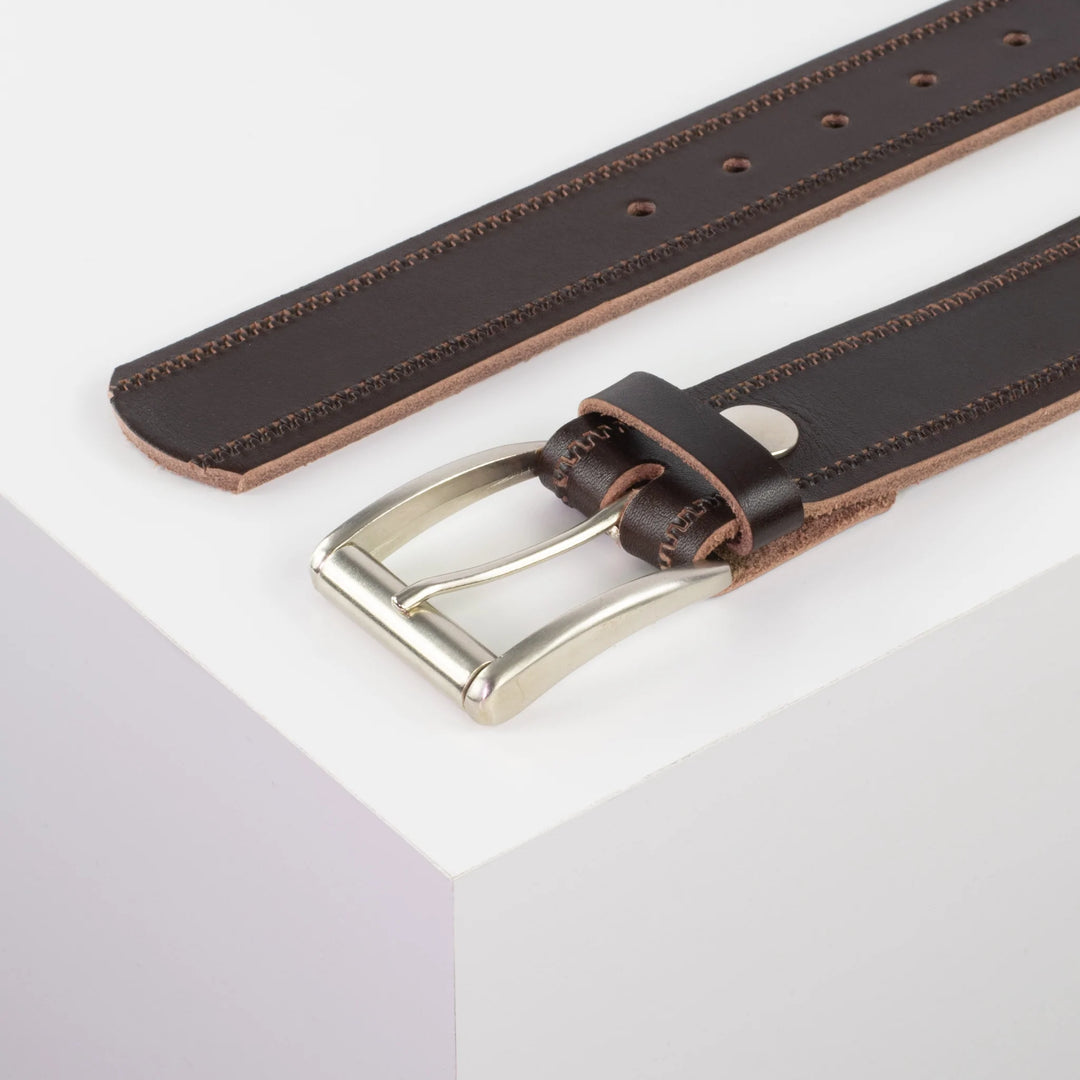Ledergürtel 4cm mit Schnalle Amsterdam silber glänzend dunkelbraun Reißverschluss