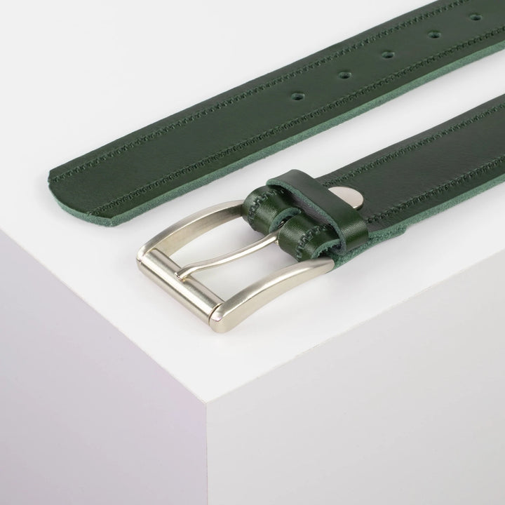 Ledergürtel 4cm mit Schnalle Amsterdam silber glänzend grün Reißverschluss
