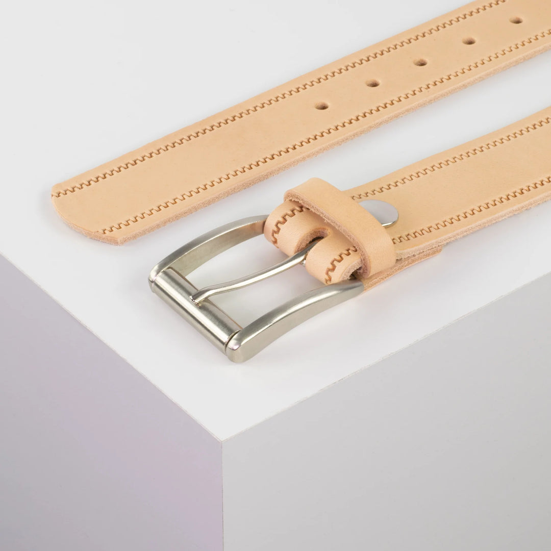 Ledergürtel 4cm mit Schnalle Amsterdam silber glänzend natur Reißverschluss