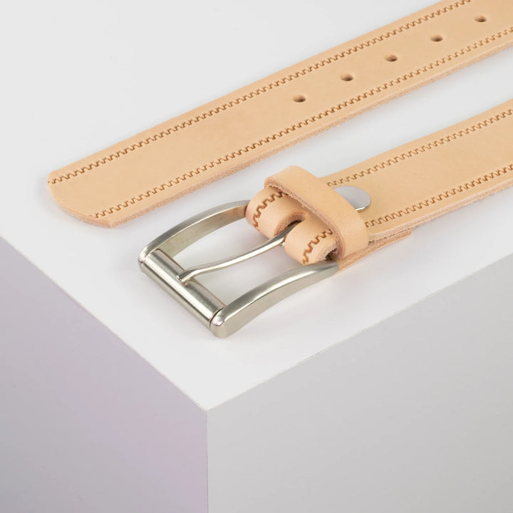 Ledergürtel 4cm mit Schnalle Amsterdam silber glänzend natur Reißverschluss
