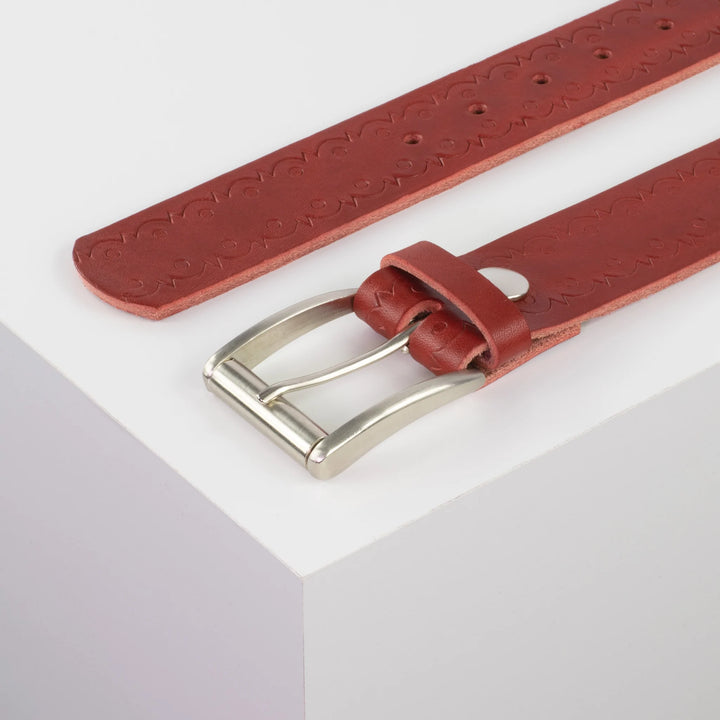 Ledergürtel 4cm mit Schnalle Amsterdam silber glänzend rot Lochwelle