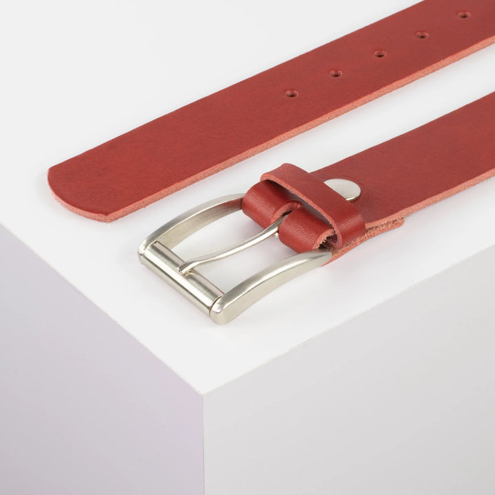 Ledergürtel 4cm mit Schnalle Amsterdam silber glänzend rot ohne Muster