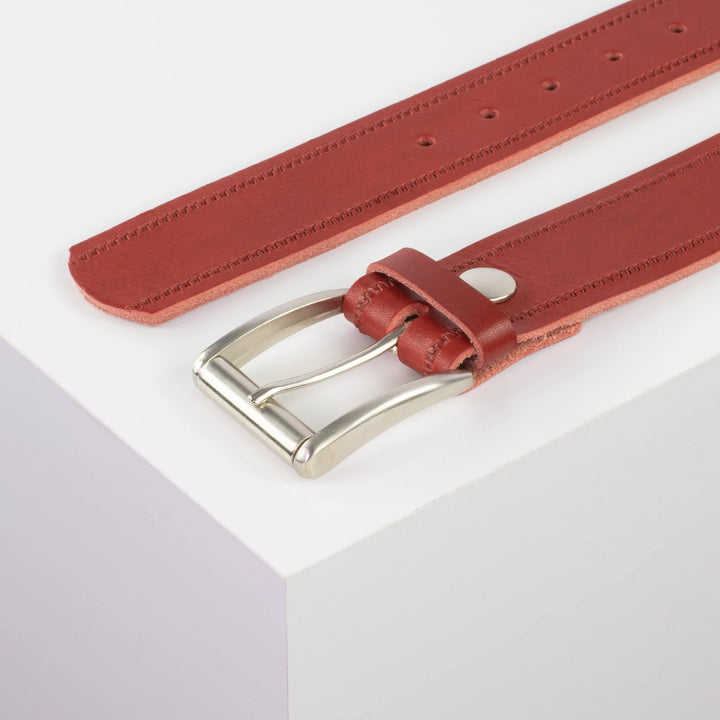 Ledergürtel 4cm mit Schnalle Amsterdam silber glänzend rot Reißverschluss