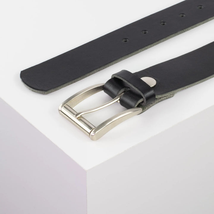 Ledergürtel 4cm mit Schnalle Amsterdam silber glänzend schwarz ohne Muster