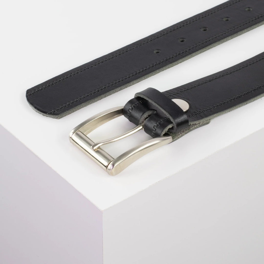 Ledergürtel 4cm mit Schnalle Amsterdam silber glänzend schwarz Reißverschluss