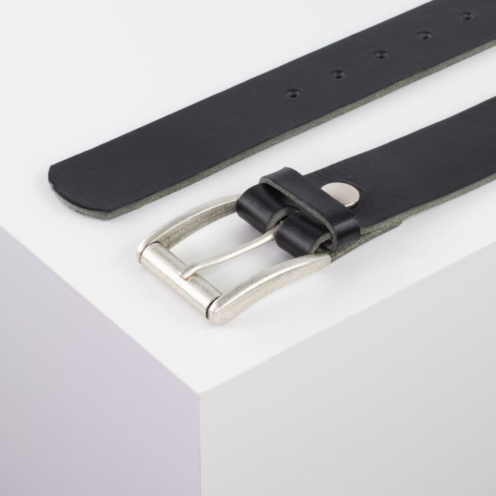 Ledergürtel 4cm mit Schnalle Amsterdam silber matt schwarz ohne Muster