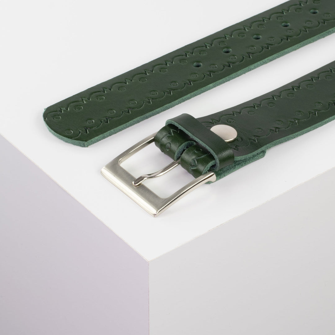 Ledergürtel 4cm mit Schnalle Copenhagen grün Lochwelle