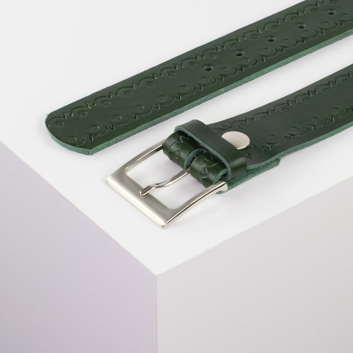 Ledergürtel 4cm mit Schnalle Copenhagen grün Lochwelle