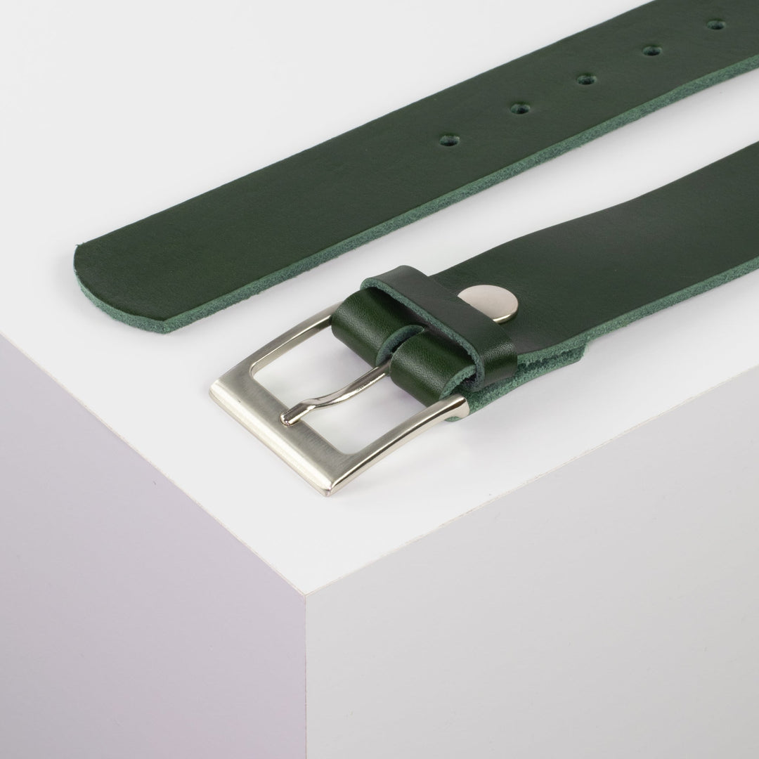 Ledergürtel 4cm mit Schnalle Copenhagen grün ohne Muster