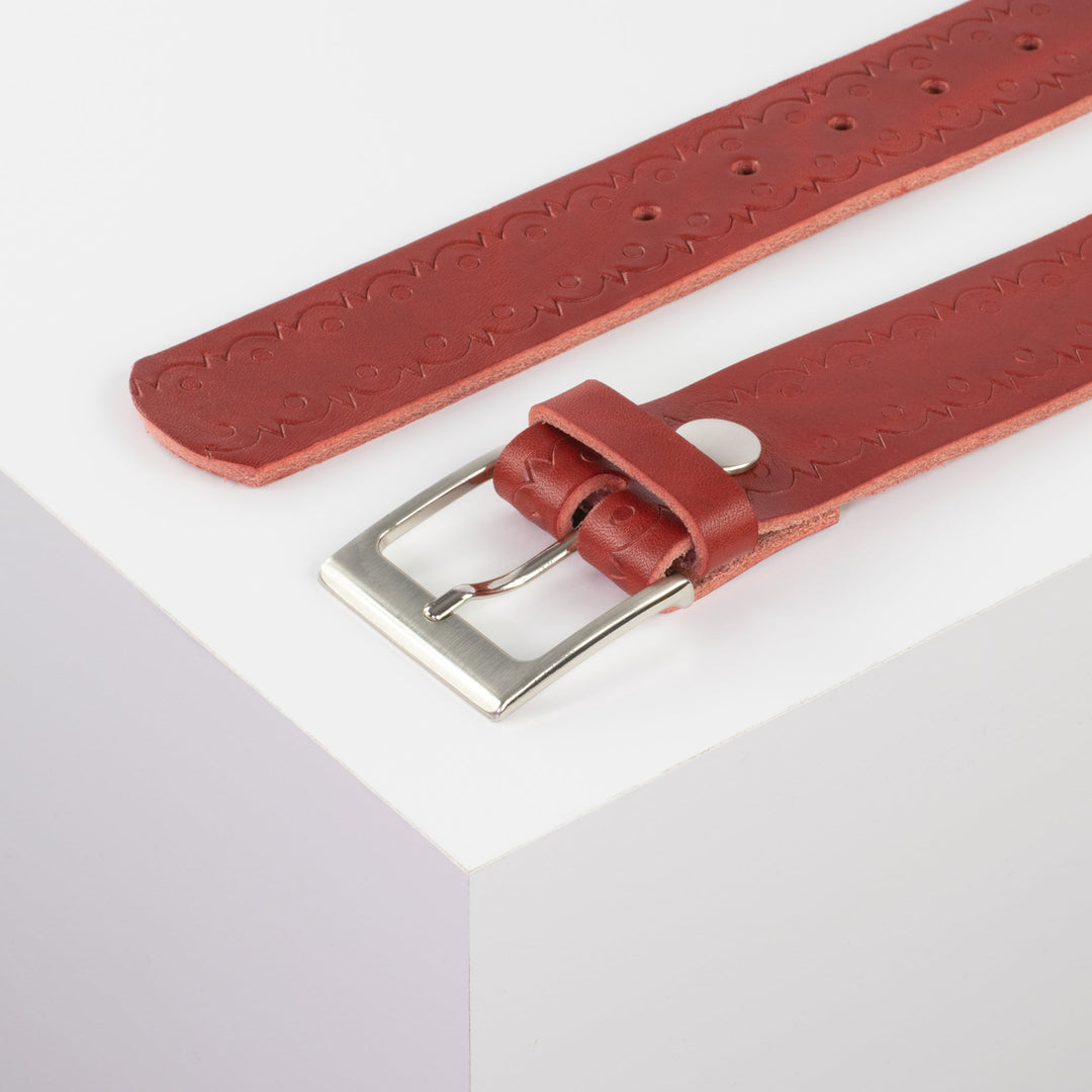 Ledergürtel 4cm mit Schnalle Copenhagen rot Lochwelle