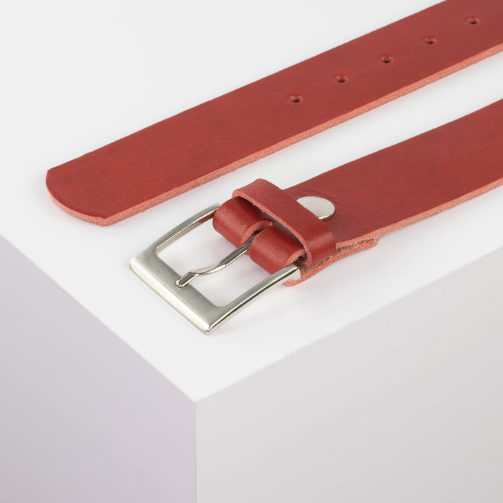 Ledergürtel 4cm mit Schnalle Copenhagen rot ohne Muster
